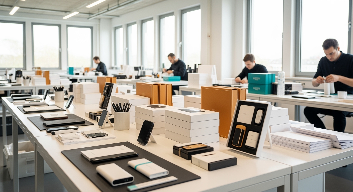 Kompozycja zestawów promocyjnych i prezentowych w eleganckich opakowaniach